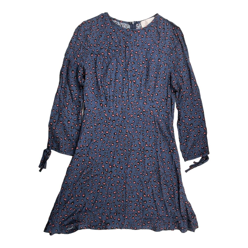 Blush Boutique Blue Pink Leopard Print Tie Cuff Long Sleeve Dress Size Medium
